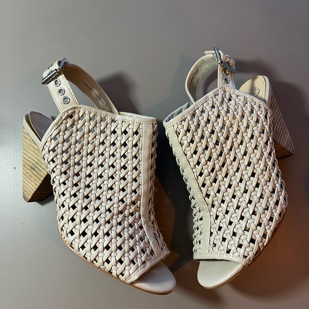 Vince Camuto Cream Mules with Woven Design